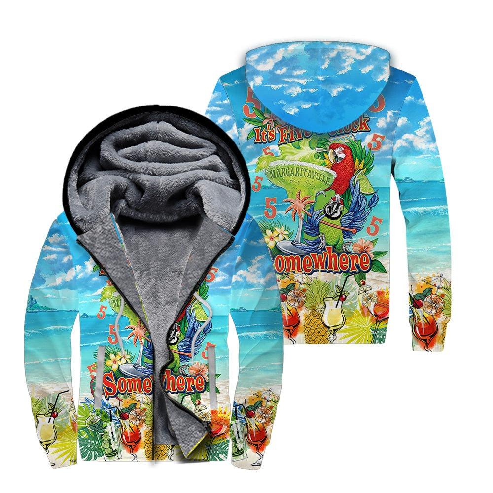 Parrot Alola Fleece Zip Hoodie, Tropical Cocktail Hoodie, Parrot It’s Five O’clock Somewhere Parrots Fleece Zip Hoodie For Men & Women, Parrot Lover - Amzanimalsgift