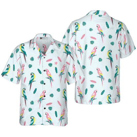 Parrot And Exotic Leaves Hawaiian Shirt, Colorful Summer Aloha Shirts For Men Women, Perfect Gift For Husband, Wife, Boyfriend, Friend - Amzanimalsgift