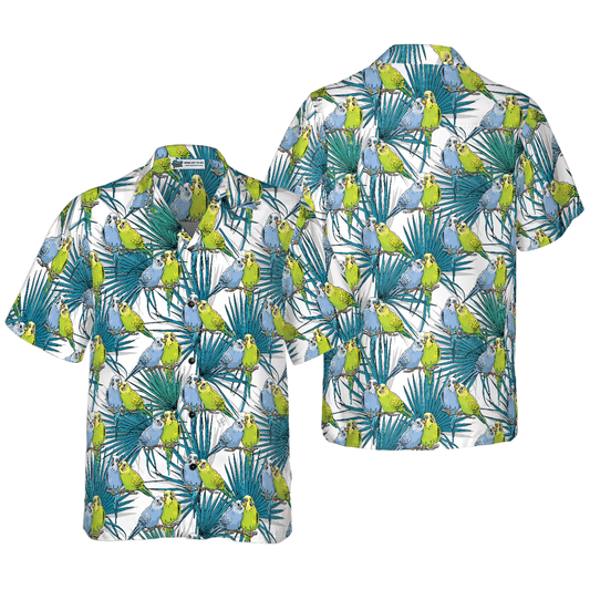 Parrot Hawaiian Shirt, Little Green Parrot, Tropical Leaves Aloha Shirt For Men - Perfect Gift For Husband, Boyfriend, Friend, Family - Amzanimalsgift