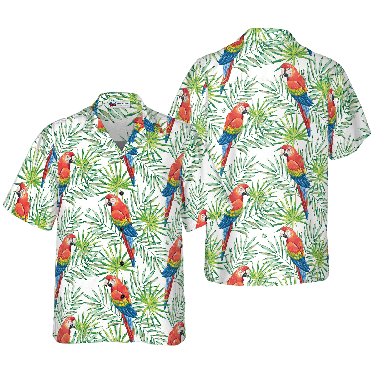 Parrot Hawaiian Shirt, Macaw Parrots, Green Palm Leaves Aloha Shirt For Men - Perfect Gift For Husband, Boyfriend, Friend, Family - Amzanimalsgift