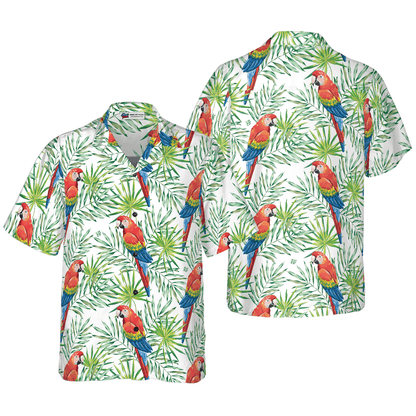 Parrot Hawaiian Shirt, Macaw Parrots, Green Palm Leaves Aloha Shirt For Men - Perfect Gift For Husband, Boyfriend, Friend, Family - Amzanimalsgift