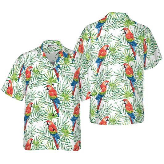 Parrot Hawaiian Shirt, Macaw Parrots, Green Palm Leaves Aloha Shirt For Men - Perfect Gift For Husband, Boyfriend, Friend, Family - Amzanimalsgift