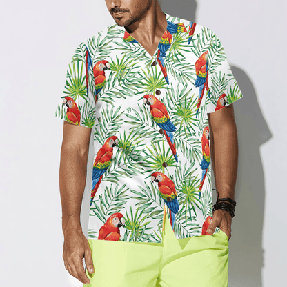 Parrot Hawaiian Shirt, Macaw Parrots, Green Palm Leaves Aloha Shirt For Men - Perfect Gift For Husband, Boyfriend, Friend, Family - Amzanimalsgift