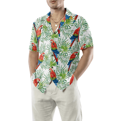 Parrot Hawaiian Shirt, Macaw Parrots, Green Palm Leaves Aloha Shirt For Men - Perfect Gift For Husband, Boyfriend, Friend, Family - Amzanimalsgift