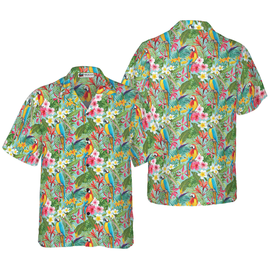 Parrot Hawaiian Shirt, Tropical Floral Parrots Aloha Hawaiian Shirt, Colorful Summer Aloha Shirts For Men Women, Gift For Husband, Wife, Friend - Amzanimalsgift