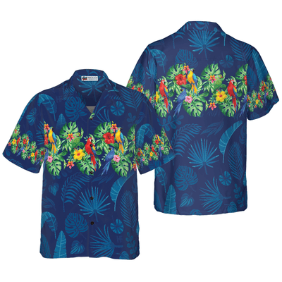 Parrot Hawaiian Shirt, Tropical Leaves, Tropical Flowers Aloha Shirt For Men - Perfect Gift For Husband, Boyfriend, Friend, Family - Amzanimalsgift