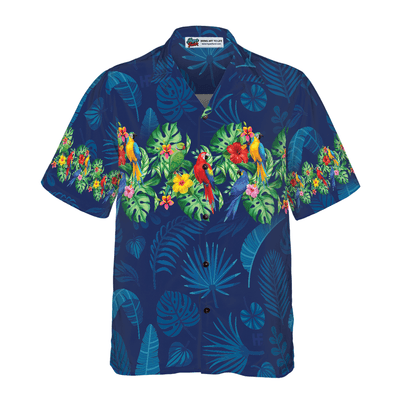 Parrot Hawaiian Shirt, Tropical Leaves, Tropical Flowers Aloha Shirt For Men - Perfect Gift For Husband, Boyfriend, Friend, Family - Amzanimalsgift