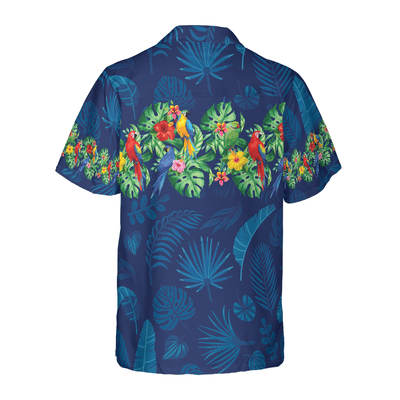 Parrot Hawaiian Shirt, Tropical Leaves, Tropical Flowers Aloha Shirt For Men - Perfect Gift For Husband, Boyfriend, Friend, Family - Amzanimalsgift