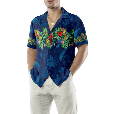 Parrot Hawaiian Shirt, Tropical Leaves, Tropical Flowers Aloha Shirt For Men - Perfect Gift For Husband, Boyfriend, Friend, Family - Amzanimalsgift