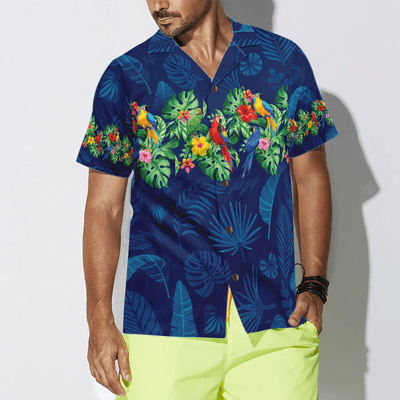 Parrot Hawaiian Shirt, Tropical Leaves, Tropical Flowers Aloha Shirt For Men - Perfect Gift For Husband, Boyfriend, Friend, Family - Amzanimalsgift