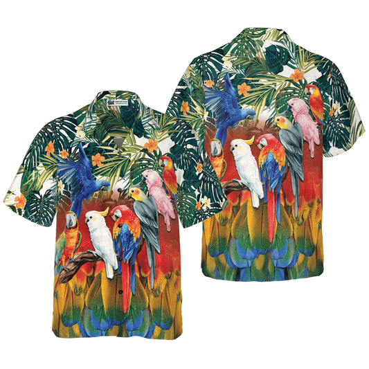 Parrot Hawaiian Shirt, Tropical Parrot Birds Hawaiian Shirt, Colorful Summer Aloha Shirts For Men Women, Gift For Husband, Wife, Boyfriend, Friend - Amzanimalsgift