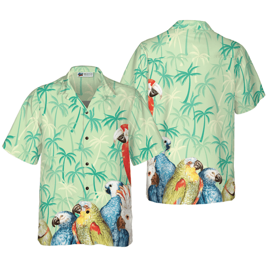 Parrot Hawaiian Shirt, Vintage Parrot With Coconut Palm Tree Hawaiian Shirt, Colorful Summer Aloha Shirt For Men Women, Gift For Husband, Wife, Friend - Amzanimalsgift