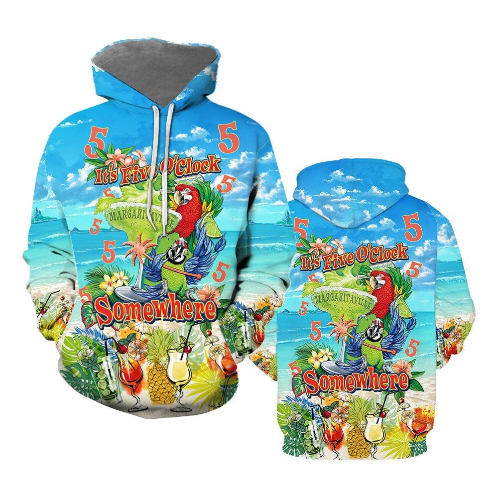 Parrot Unisex Aloha Hoodie, Parrot It’s Five O’clock Somewhere Parrots Unisex Hoodie For Men & Women, Parrot Lover - Amzanimalsgift