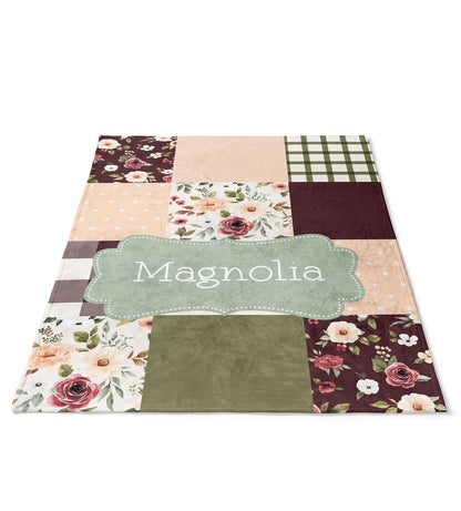 Flower Pattern Baby Kids Blanket With Customized Name For Baby Nursery, Son, Daughter, Granddaughter, Grandson