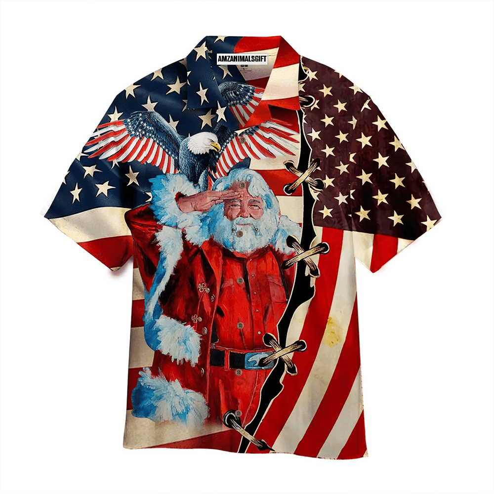Patriotism America Eagle Flag Christmas Santa Claus Aloha Hawaiian Shirts For Men Women, 4th Of July Gift For Summer, Friend, Family, Independence Day - Amzanimalsgift