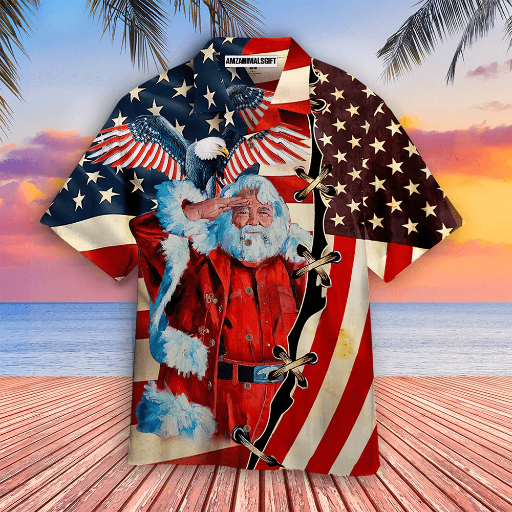 Patriotism America Eagle Flag Christmas Santa Claus Aloha Hawaiian Shirts For Men Women, 4th Of July Gift For Summer, Friend, Family, Independence Day - Amzanimalsgift