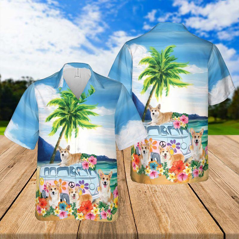 Pembroke Welsh Corgi Aloha Hawaiian Shirts For Summer, Cute Corgi Dog Tropical Floral Hawaiian Set For Men Women, Gift For Dog Lovers, Dog Mom Dad - Amzanimalsgift