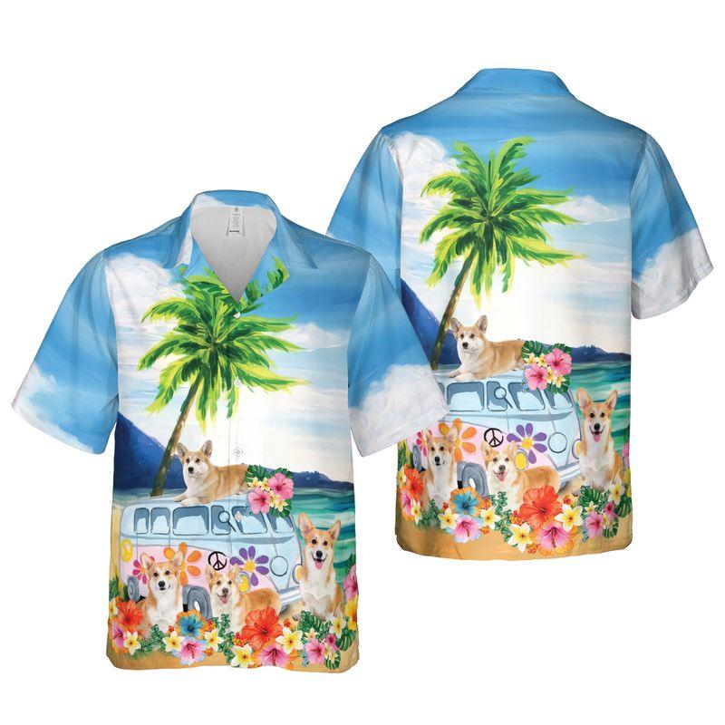 Pembroke Welsh Corgi Aloha Hawaiian Shirts For Summer, Cute Corgi Dog Tropical Floral Hawaiian Set For Men Women, Gift For Dog Lovers, Dog Mom Dad - Amzanimalsgift