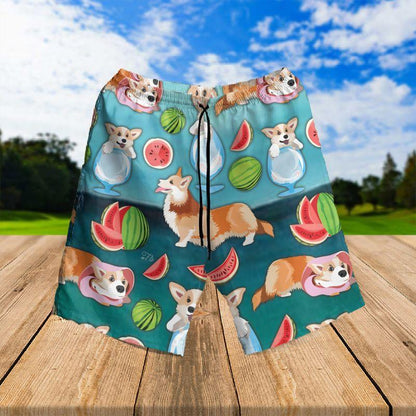 Pembroke Welsh Corgi Aloha Hawaiian Shirts For Summer, Puppy Watermelon Pattern Hawaiian Set For Men Women, Gift For Dog Owner, Dog Lover, Dog Mom Dad - Amzanimalsgift