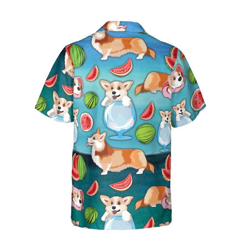 Pembroke Welsh Corgi Aloha Hawaiian Shirts For Summer, Puppy Watermelon Pattern Hawaiian Set For Men Women, Gift For Dog Owner, Dog Lover, Dog Mom Dad - Amzanimalsgift