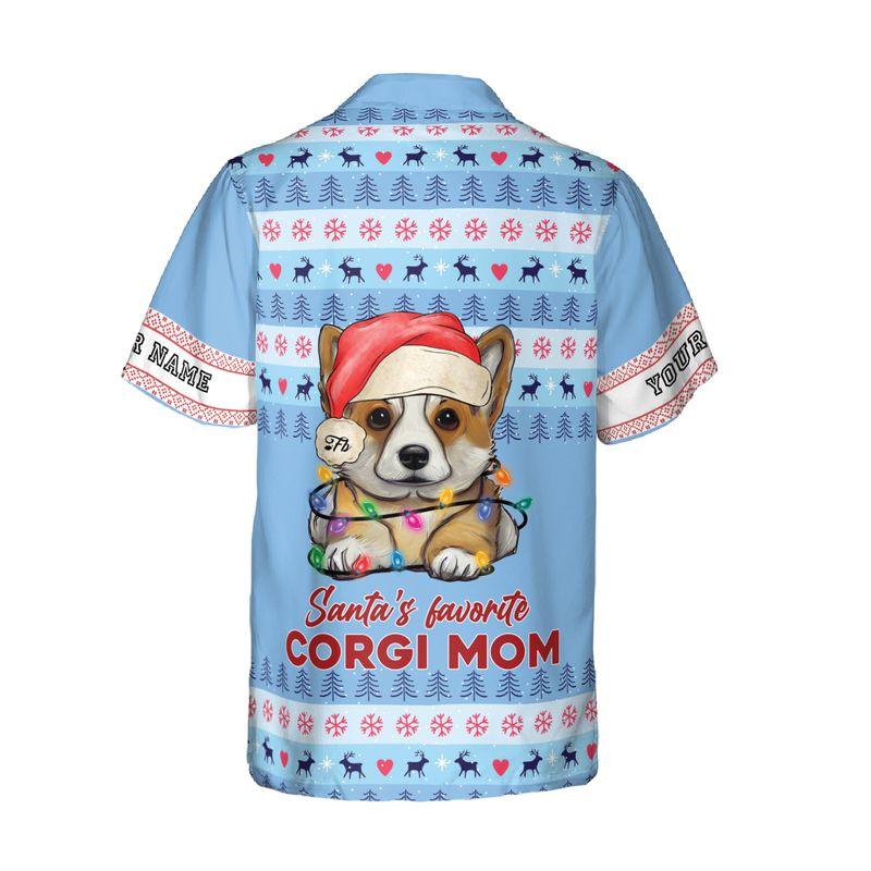 Pembroke Welsh Corgi Custom Name Aloha Hawaiian Shirts For Summer, Puppy Santa's Favorite Corgi Mom Personalized Hawaiian Set For Men Women Dog Lovers - Amzanimalsgift