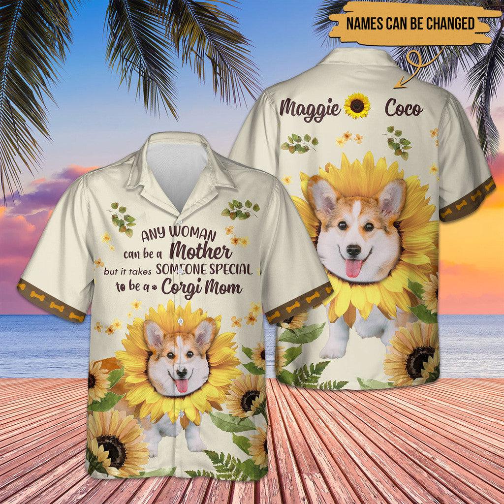 Pembroke Welsh Corgi Hawaiian Shirt Custom Name, Sunflower Personalized Aloha Hawaiian Shirt, Perfect Gift For Dog Lovers, Dog Mom, Mother's Day - Amzanimalsgift