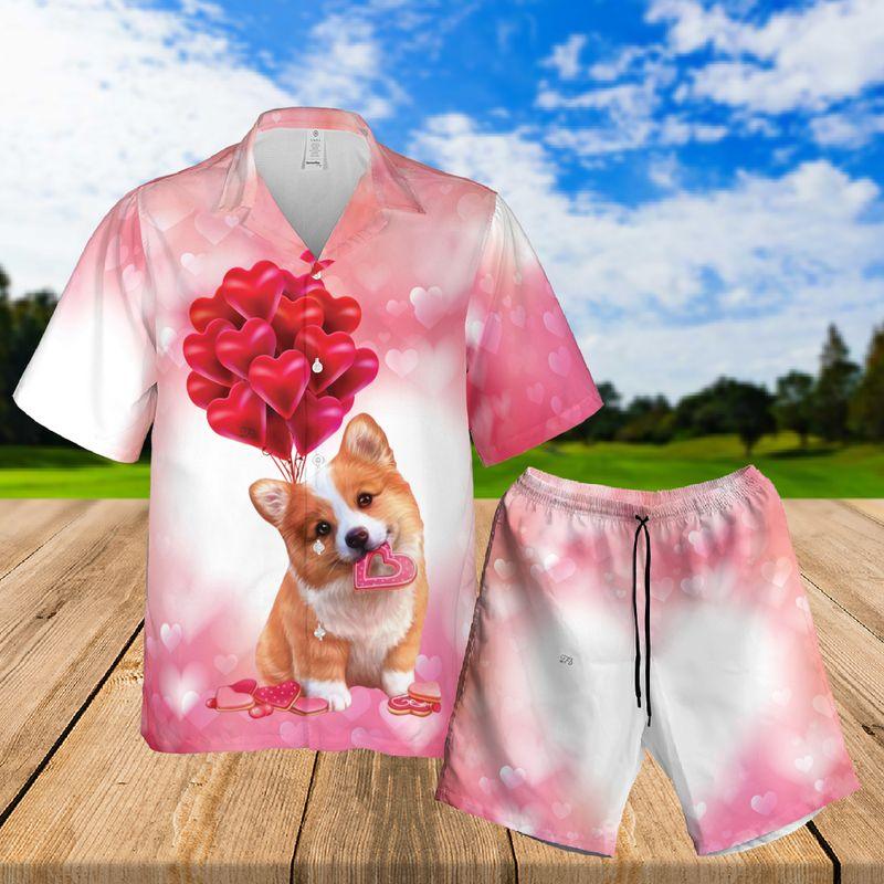 Pembroke Welsh Corgi Puppy Aloha Hawaiian Shirts For Summer, My Valentine Has Paws Hawaiian Set For Men Women, Valentine Gift For Couple, Dog Lovers - Amzanimalsgift