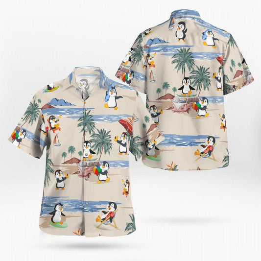 Penguin Aloha Hawaiian Shirt, Penguin Beach Pattern Hawaiian Shirt, Penguin Aloha Shirt For Summer- Perfect Gift For Men, Women, Penguin Lover, Friend - Amzanimalsgift