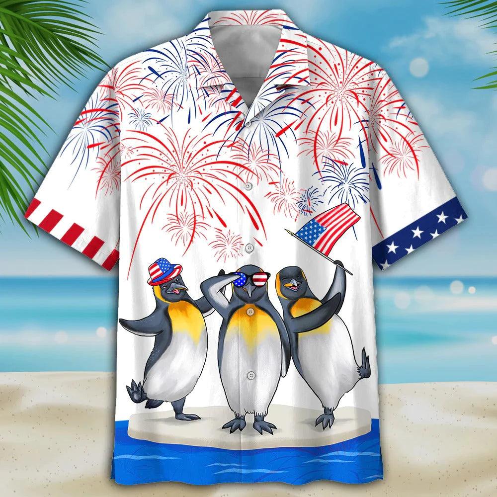 Penguin American Aloha Hawaiian Shirts For Summer, Happy Independence Day Is Coming Aloha Hawaiian Shirt For Men Women, Penguin Lover, Fourth Of July - Amzanimalsgift