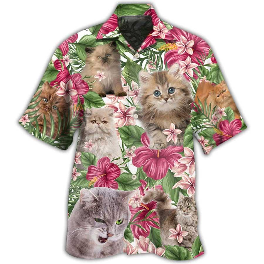 Persian Cat Hawaiian Shirt For Summer, Cat Tropical Floral, Best Colorful Cool Cat Hawaiian Shirts Outfit For Men Women, Friend, Team, Cat Lovers - Amzanimalsgift