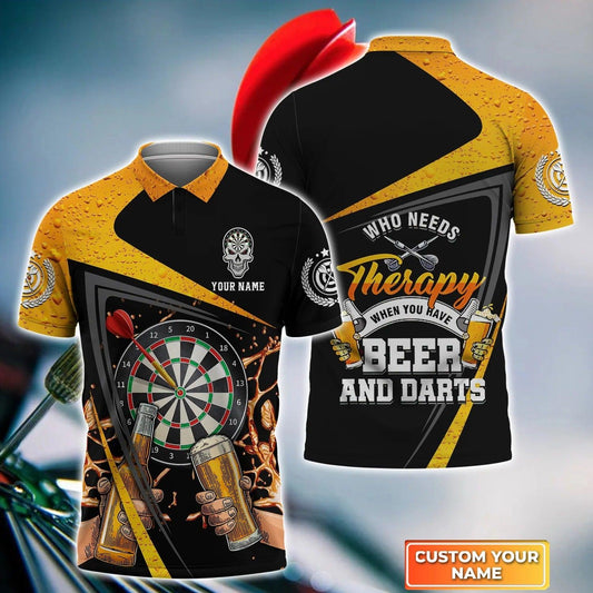 Personalised Darts Polo Shirts, Beer And Darts Who Needs Therapy Custom Name Men Polo Shirt - Perfect Gift For Men, Darts Player, Darts Lover - Amzanimalsgift