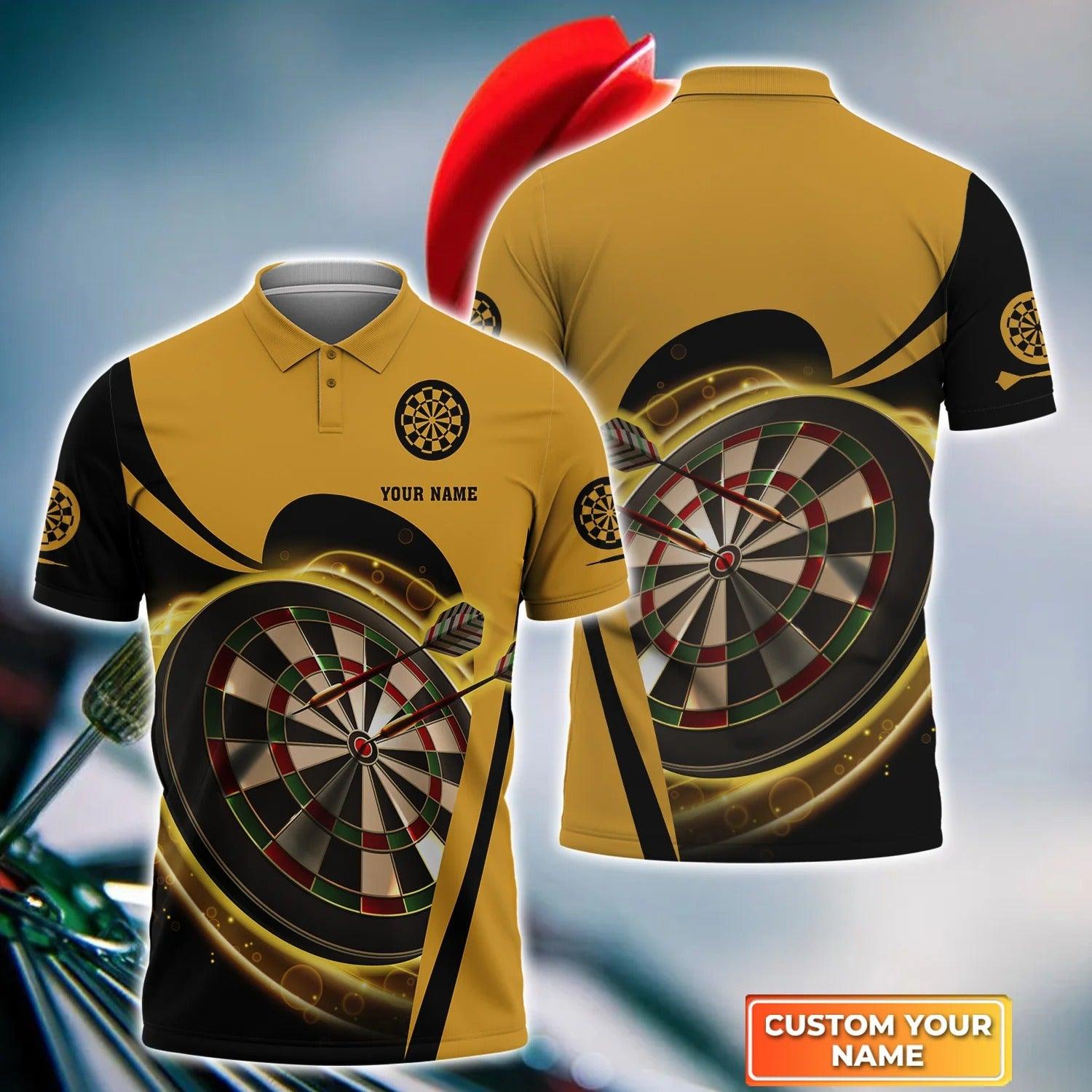 Personalised Darts Polo Shirts, Dartboards Black Yellow Background Light Custom Name Men Polo Shirt- Perfect Gift For Men, Darts Player, Darts Lovers - Amzanimalsgift