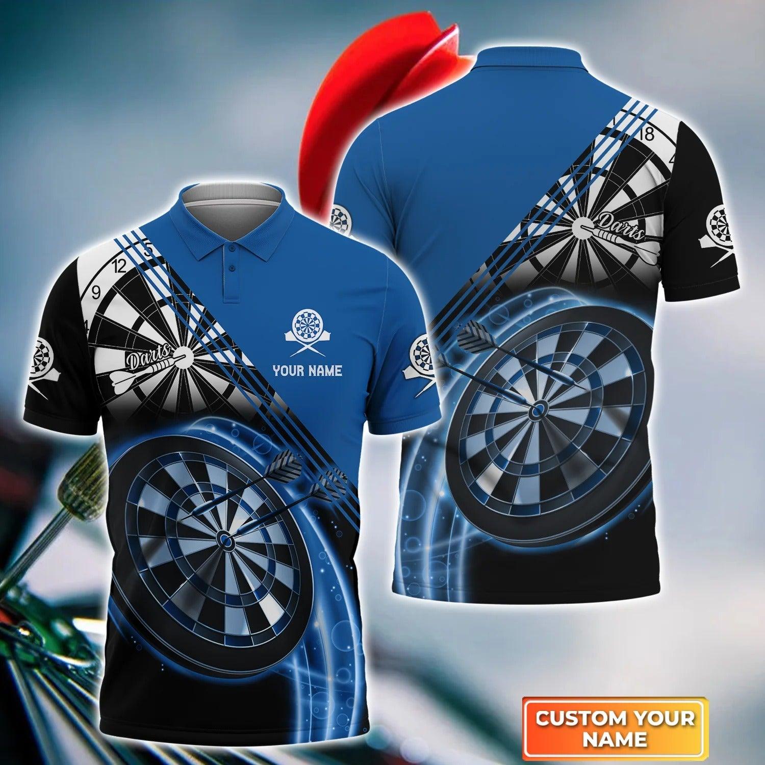 Personalised Darts Polo Shirts, Darts Blue And Black Light Custom Name Men Polo Shirts - Perfect Gift For Men, Darts Player, Dart Lovers - Amzanimalsgift
