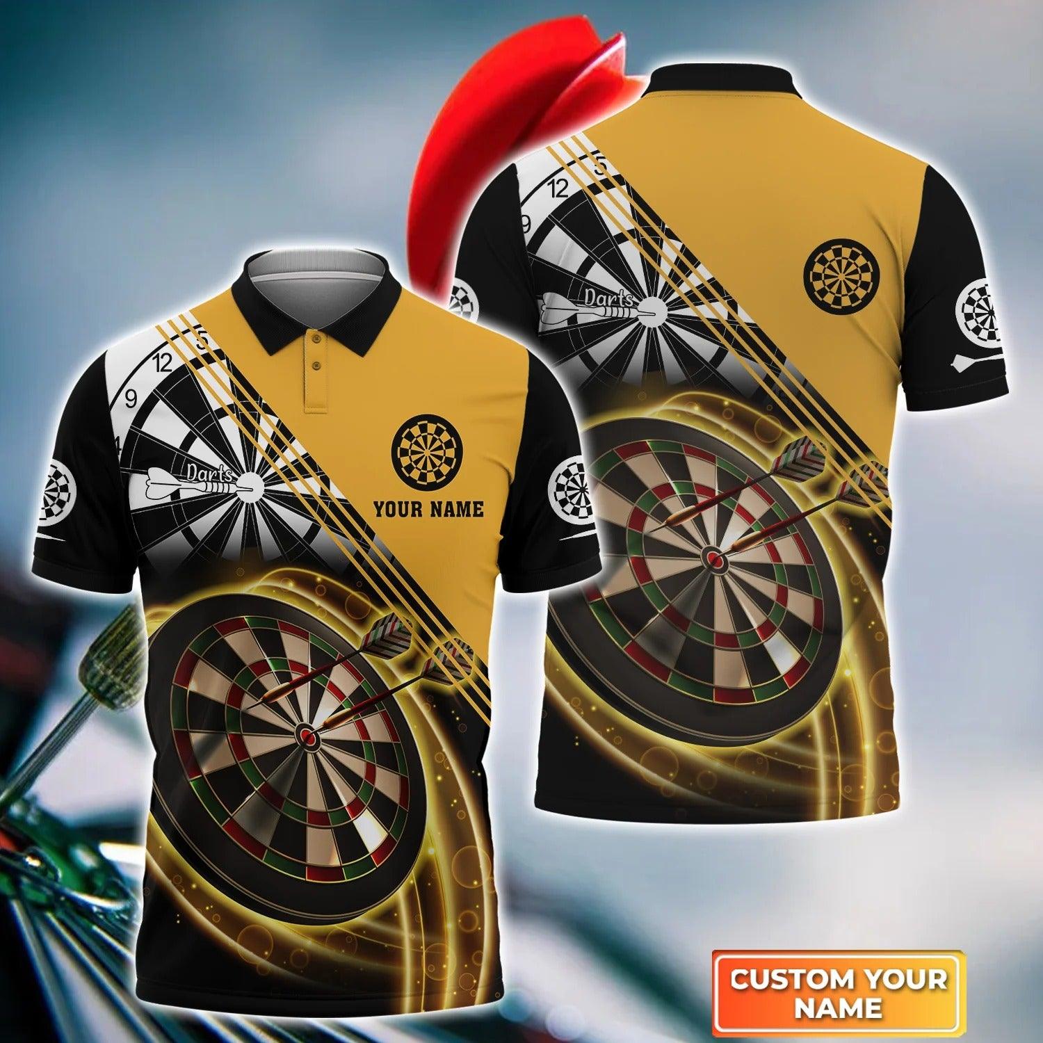 Personalised Darts Polo Shirts, Darts Gold And Black Background Custom Name Men Polo Shirt - Perfect Gift For Men, Darts Player, Dart Lovers - Amzanimalsgift