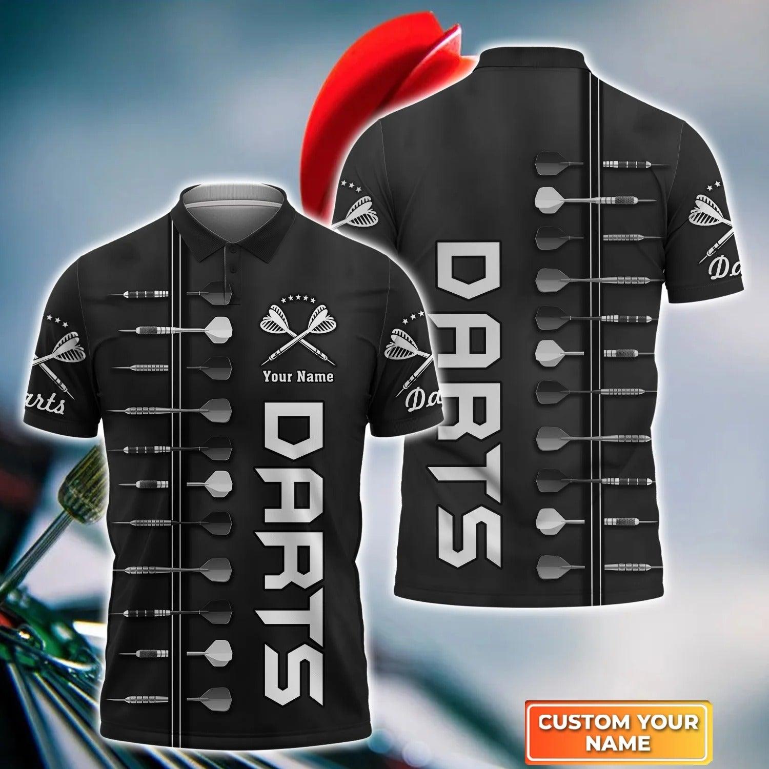 Personalised Darts Polo Shirts, Darts On Black Background Custom Name Men Polo Shirt - Perfect Gift For Men, Darts Player, Dart Lovers - Amzanimalsgift