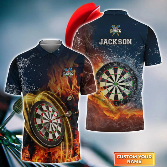 Personalised Darts Polo Shirts, Darts On Fire Polo Shirt, Water And Fire Custom Name Men Polo Shirts - Perfect Gift For Men, Darts Player, Dart Lovers - Amzanimalsgift