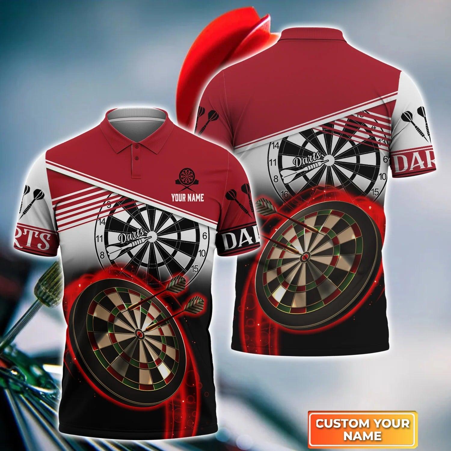 Personalised Darts Polo Shirts, Darts Red Black & White Background Custom Name Men Polo Shirts - Perfect Gift For Men, Darts Player, Dart Lovers - Amzanimalsgift