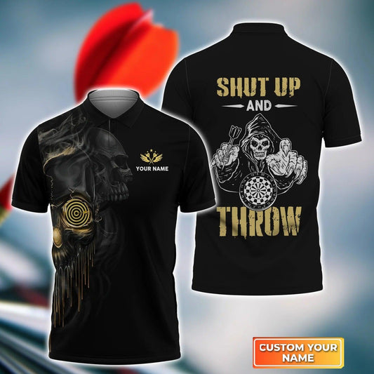 Personalised Darts Polo Shirts , Darts Skull Polo Shirt, Shut Up and Throw Custom Name Men Polo Shirt- Perfect Gift For Men, Darts Player, Dart Lovers - Amzanimalsgift