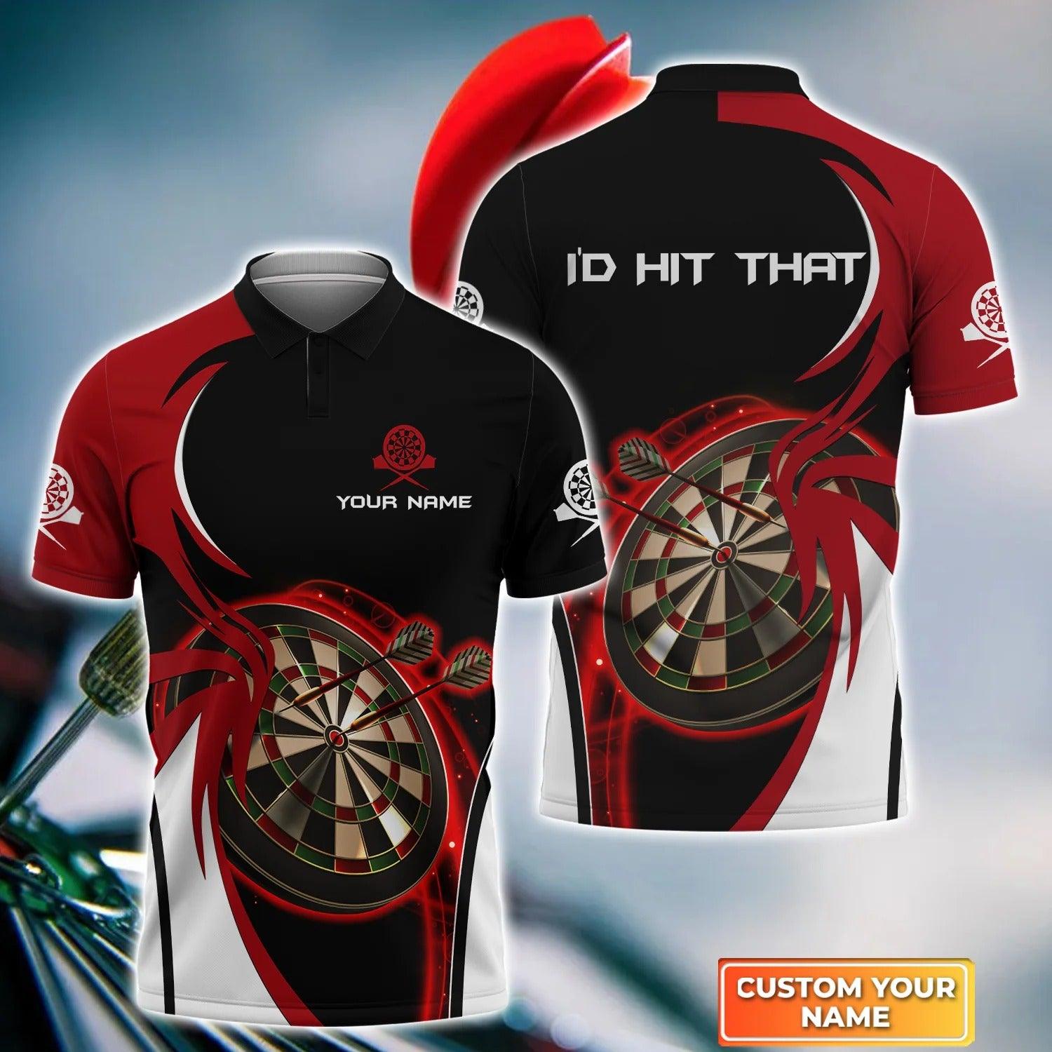 Personalised Darts Polo Shirts, I'D Hit That Darts Red Black Background Custom Name Men Polo Shirts - Perfect Gift For Men, Darts Player, Dart Lovers - Amzanimalsgift