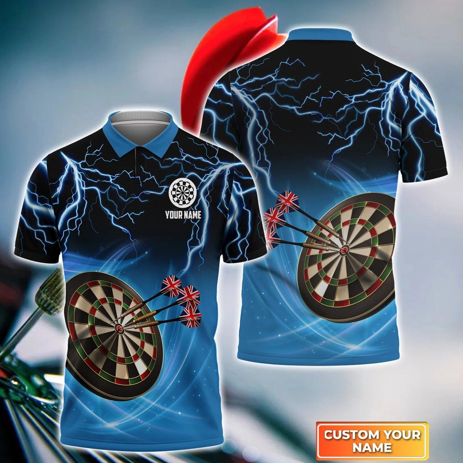 Personalised Darts Polo Shirts, Kingdom of England Darts Thunder Light Blue Custom Name Men Polo Shirt - Perfect Gift For Men, Darts Player - Amzanimalsgift