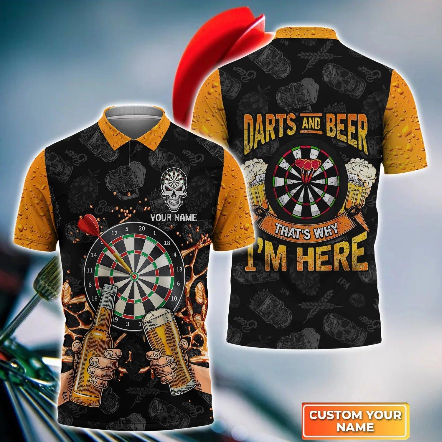 Personalised Darts Polo Shirts, Skull Darts And Beer That's Why I'm Here Custom Name Men Polo Shirt - Perfect Gift For Men, Darts Player, Darts Lover - Amzanimalsgift