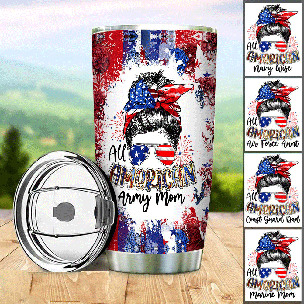 Personalized 4th Of July Tumbler - All American Army Mom US Flag Custom Stainless Steel Tumbler Cup Gift For Independence Day, Family - Amzanimalsgift