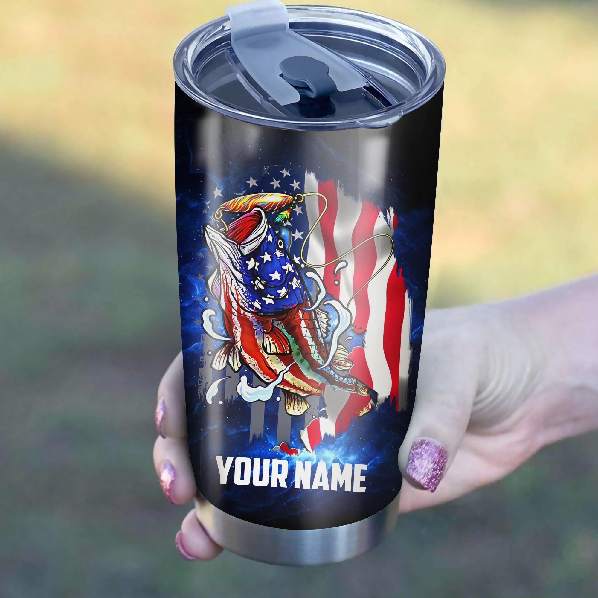 Personalized 4th Of July Tumbler - Bass Fishing Tumbler American Flag Patriotic Stainless Steel Tumbler Cup Gift For Independence Day, Fishing Lover - Amzanimalsgift