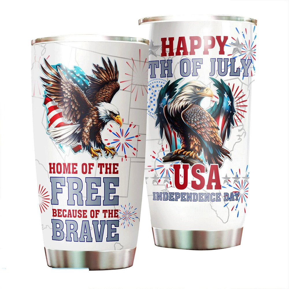 Personalized 4th Of July Tumbler - Home Of The Free Because Of The Brave 4th Of July Stainless Steel Tumbler Cup Gift For Dad, Independence Day - Amzanimalsgift