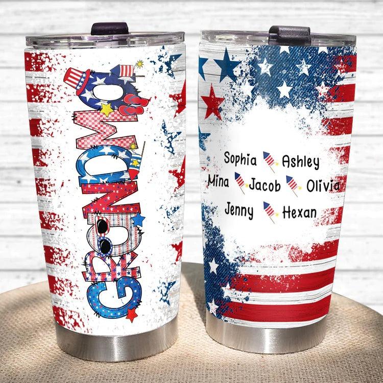 Personalized 4th Of July Tumbler - Patriotic Doodle Mimi And Grandkid Custom name Stainless Steel Tumbler Cup Gift For Independence Day, Family - Amzanimalsgift