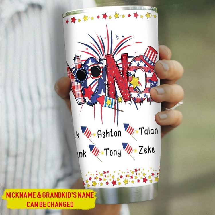 Personalized 4th Of July Tumbler - Patriotic Mimi And Grandkid Custom Name Stainless Steel Tumbler Cup Gift For Independence Day, Mimi & Grandkid - Amzanimalsgift