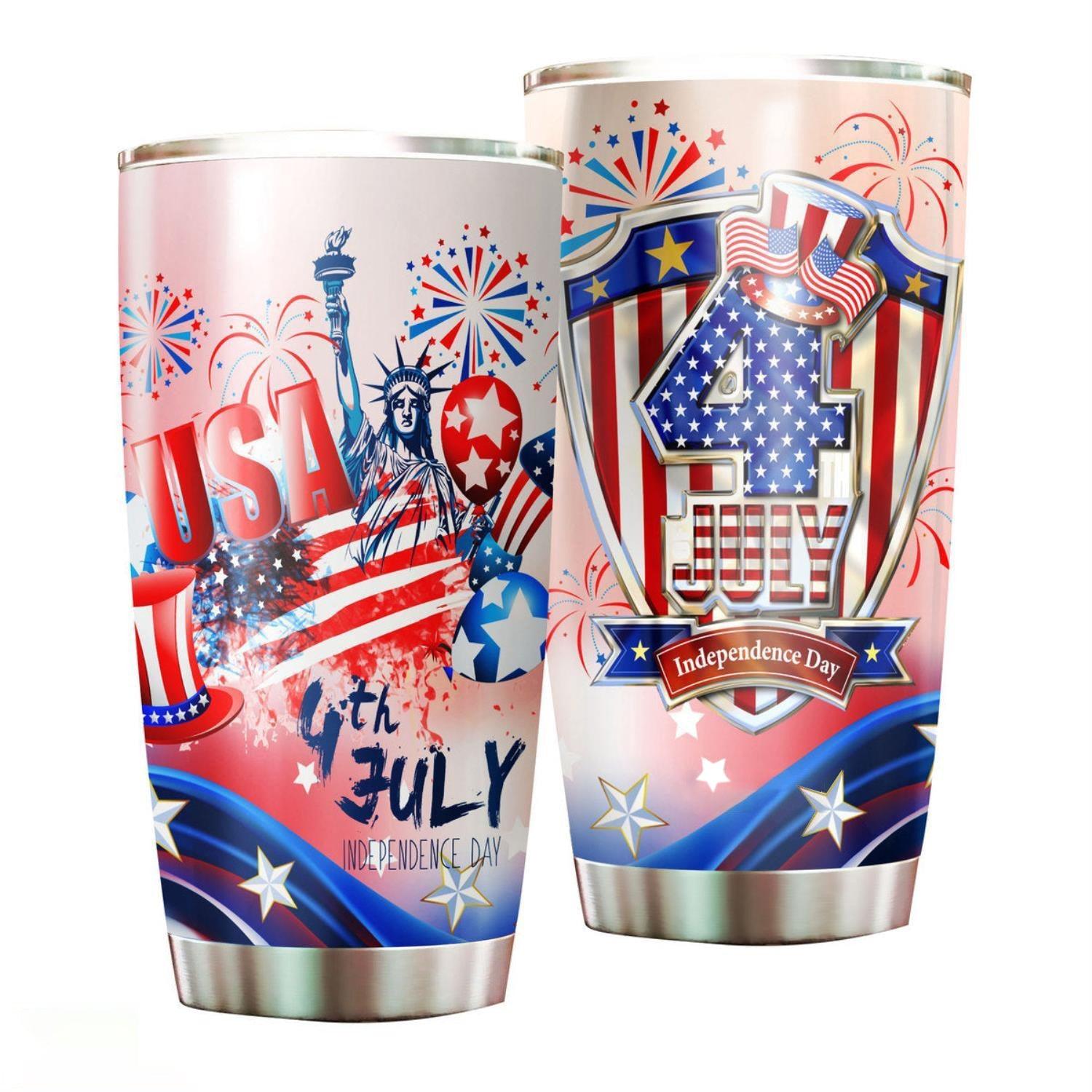 Personalized 4th Of July Tumbler - Proud To Be American, Statue of Liberty Stainless Steel Tumbler Cup Gift Independence Day - Amzanimalsgift