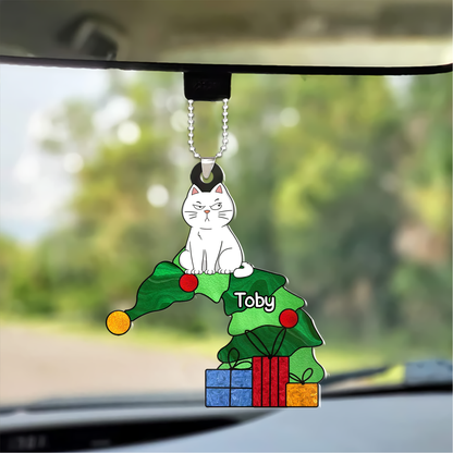 Personalized Acrylic Ornament Funny Naughty Cat On Falling Christmas Tree, Perfect Christmas Decorations