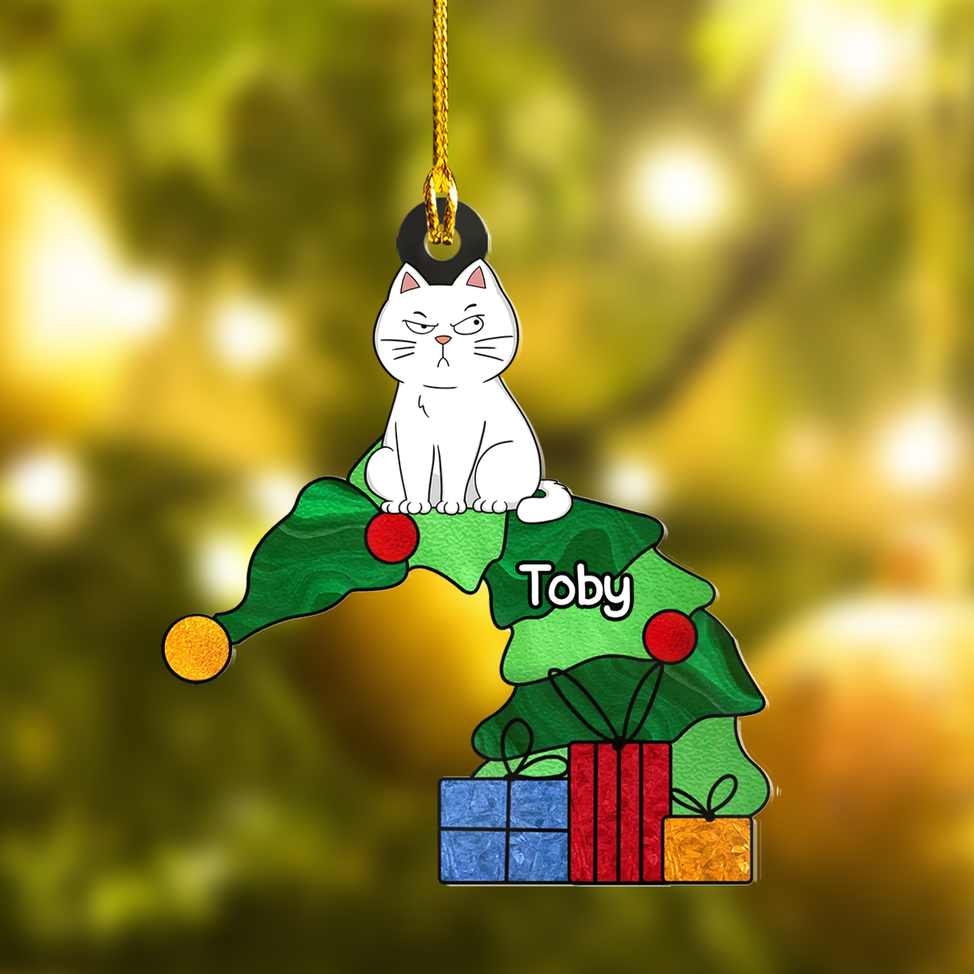 Personalized Acrylic Ornament Funny Naughty Cat On Falling Christmas Tree, Perfect Christmas Decorations