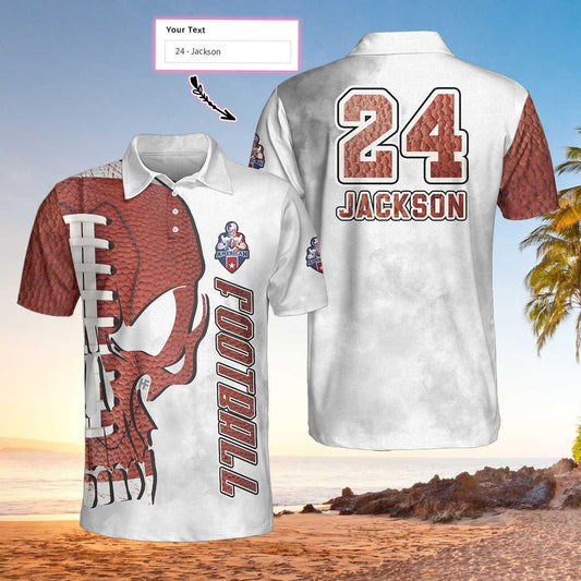 Personalized American Football Custom Men Polo Shirt, Skull Short Sleeve Custom Polo Shirt, Pigskin Pattern Skull Polo Shirt, Best Football Shirt For Men - Amzanimalsgift